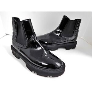 $550 AQUATALIA HAYLIE PATENT LEATHER CHELSEA‎ BOOTS PLATFORM BLACK sz 8